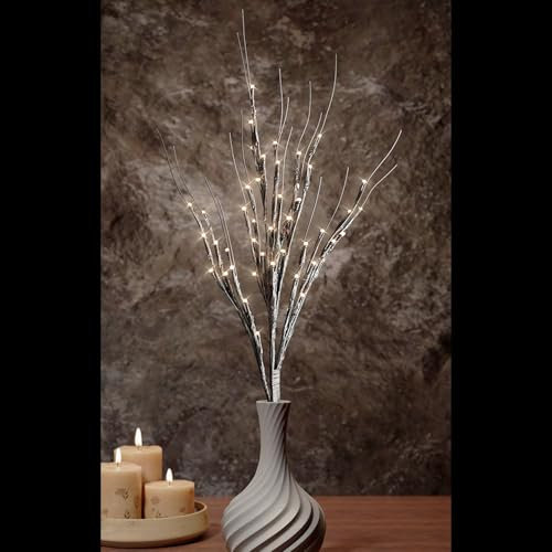 LEDAussen Leuchtzweig Lichterzweig Beleuchtung Warmweiß H60cm Batterie Außen Timer 18 Zweige