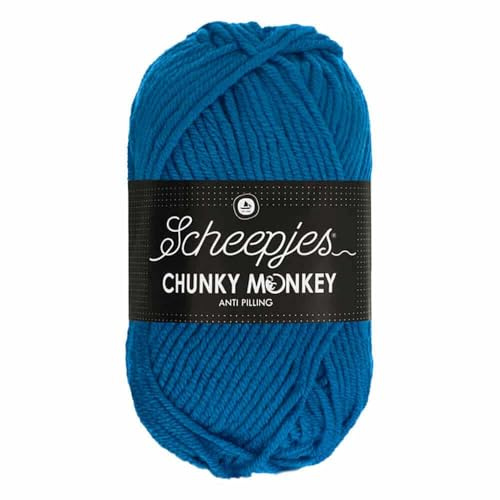 Scheepjes Chunky Monkey Aran Weight Yarn | 100g Ball | Anti-Pilling Acrylic | Soft & Hypoallergenic for Knitting and Crochet Blankets, Toys & Garments (2011 Ultramarine)