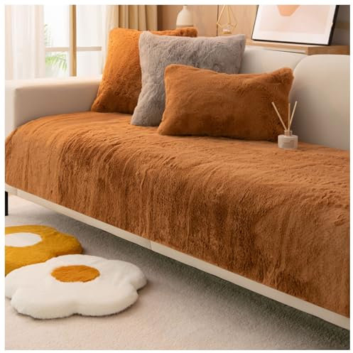 Glühbirnen Kaninchen Plüsch Sofa Bezug, Sofa Throw Decke rutschfest Sofaschoner Sofabezug 1/2/3/4-Sitzer L-Förmiger Sofabezug Ecksofa für Haushalte mit Hunden(Caramel,120X160cm(with a Slit))