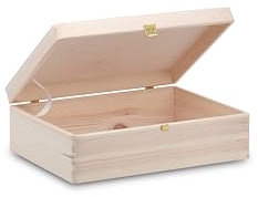 Pinus - Holzkiste mit Deckel und Schloss 40x30x13,5 cm, Kleine Holzbox, Aufbewahrungsbox Holz Box, Wooden Box With Lid, Erinnerungsbox, Erinnerungskiste, Kästchen, Holz Schachtel Natural Farbe