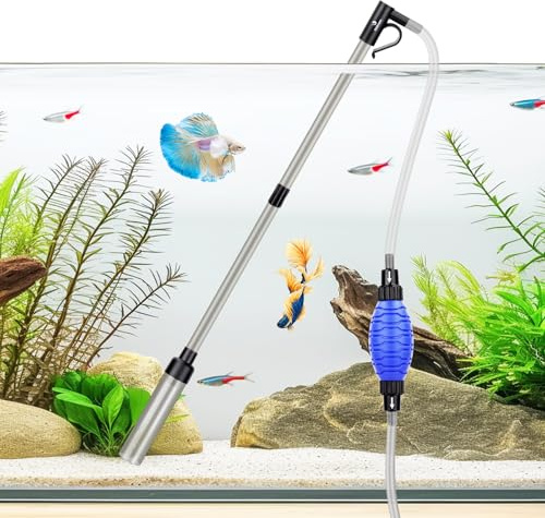fishkeeper Quick Aquarium Siphon Pump Gravel Cleaner - 256GPH / 80GPH Adjustable Powerful Fish Tank Vacuum Gravel Cleaning Kit for Aquarium Water Changer, Sand Cleaner, Dirt Removal