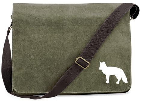 Huuraa Schultertasche Fuchs Silhouette Geschenk 14 Liter Military Green Canvas Fuchs Mitbringsel