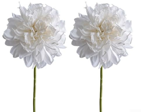 Künstliche Dahlien-Blumen für stilvolle Hochzeits- und Heimdekoration, mühelose Eleganz, Weiß, 2 Stück