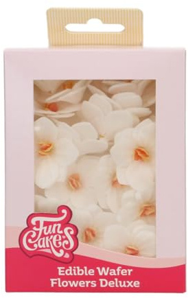 FunCakes Edible Wafer Flowers Essbare Blumen, Hydrangea White, 18 Stück | Weiße Hortensien aus Essbarem Papier, Gebrauchsfertig, Essbare Blumen für Torten, Kuchen, Cupcakes und Desserts