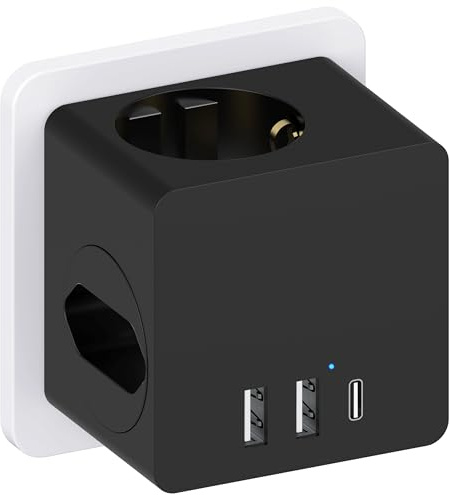 Steckdosenwürfel ohne Kabel, Steckdosenadapter mit USBC für DE/NL/ES/SE/FR, 4000W Cube Mehrfachsteckdose mit 3 USB, 3 Fach Mehrfachstecker für Steckdose mit Überspannungsschutz & Kindersicherung