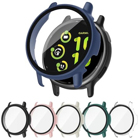 Tiorecime Pack de 6 Étuis pour Garmin Vivoactive 5, Protecteur d'Écran en Verre Trempé, Coque de Protection en PC Dur Résistant aux Chocs Compatible avec Garmin Vivoactive 5