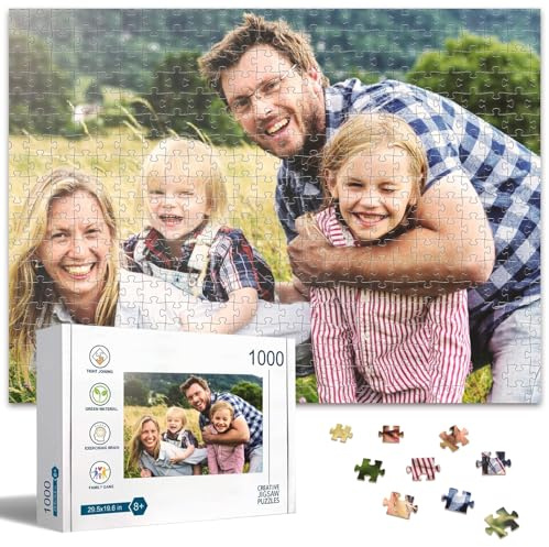 Benutzerdefiniertes Puzzle aus Fotos, 300/500/1000 Teile Puzzles für Erwachsene mit Bild & Text, personalisiertes Puzzle mit Buchstaben auf der Rückseite, Geschenke für Familie Geburtstag Halloween