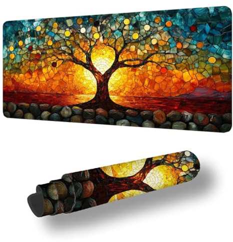 Tapis de Souris XXL 1200 x 600 mm Grand Tapis de Souris Gamer CouleurSous Main Bureau Bords Cousus Antidérapant pour PC, Ordinateur Portable Améliore la Précision et Vitesse, Arbre de la Vie S-10710