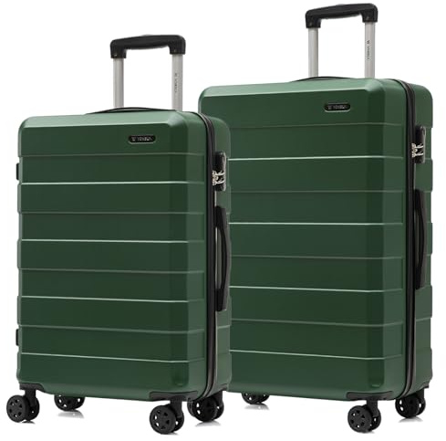 YONSLY Trolley Reisekoffer Suitcase Set, Rollkoffer Handgepäck, Kofferset, Gepäckset Hartschalenreisekoffer mit 4 Rollen 360°, Zahlenschloss, Weicher Gummigriff (2er Set, L&XL, Dunkelgrün)