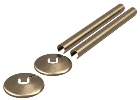 Radiator Pipe Covers & Collars 15mm – 300mm Length | 2 Pack Clip-On Pipe Sleeves for Radiator Pipes | Luxury Finish, Easy Fit, Cut-to-Size Design (Antique Brass)