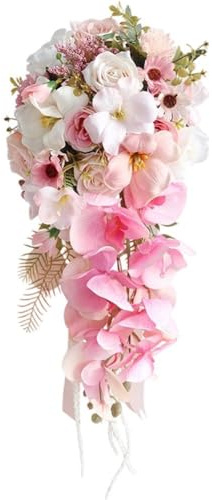 Fituenly Brautstrauß Wasserfall-Effekt, Künstlicher Rosenstrauß, Romantischer Brautstrauß Blumen Für Brautjungfern