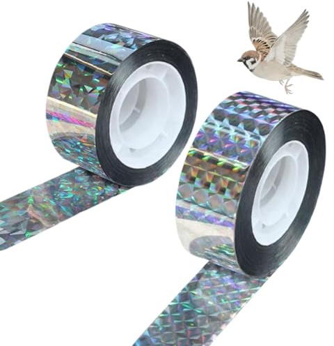 2 Rouleaux 2,4 cm X 80 m Ruban Réfléchissant Anti Oiseaux pour Pigeons Balcon et Jardin, Réflexion de Lumière pour Éloigner Oiseaux, Utilisation Flexible sur Balustrade Toit et Arbres Fruitiers