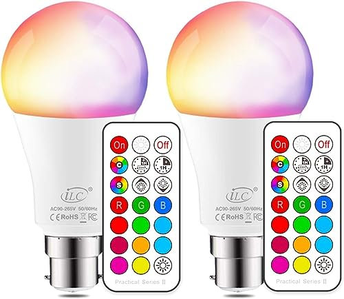 iLC Bombillas Colores RGBW LED Bombilla Regulable Cambio de Color Edison 10W B22 - RGB 12 Color - Control remoto Incluido Ambiente Ambiance Iluminación (Pack de 2)