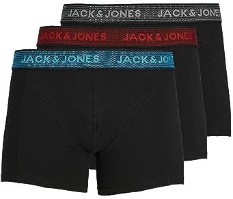 JACK & JONES Men's Jacwaistband Trunks 3 Pack Noos Boxer Shorts, Grey (Asphalt Detail:hawaian Ocean Fiery Red), Medium