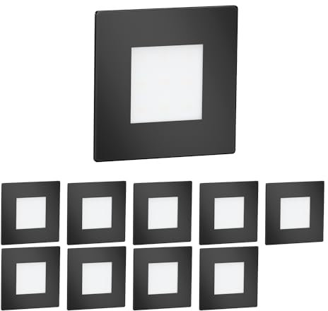 ledscom.de 10 Stück LED Treppenlicht/Wandeinbauleuchte FEX für innen und außen, eckig, schwarz, 85 x 85mm, kaltweiß