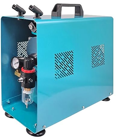 COMPRESSORE AEROGRAFO A MEMBRANA COMPRESSORE PROFESSIONALE PER AEROGRAFO AEROGRAFO PER MODELLISMO DECOR DESIGN Compressore a due cilindri e connessioni in Metallo