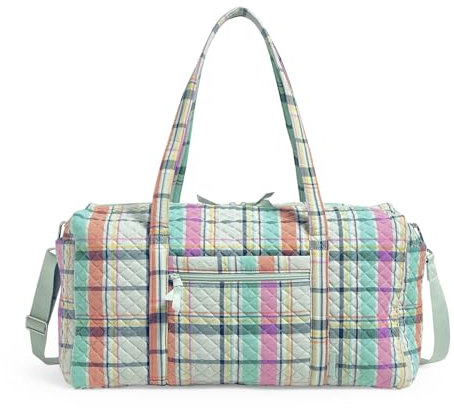 Vera Bradley Damen-Reisetasche aus Baumwolle, groß, Pastell-kariert, recycelte Baumwolle, Einheitsgröße, Große Reisetasche aus Baumwolle