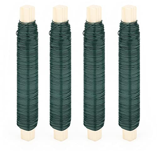 KINGLAKE Bindedraht Wickeldraht Blumendraht Grün - 0.65mm Basteldraht Rostfrei und biegsam, 4er 38m Gartendraht Edelstahl, Rosendraht Metalldraht, Draht Garten für Blumen und Pflanzen