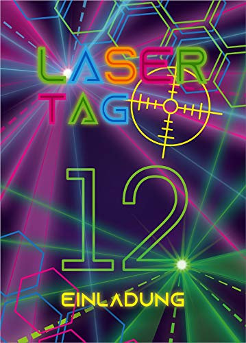 6 Einladungskarten zum 12. Geburtstag zwölfte Kindergeburtstag Lasertag Party Mädchen Jungen/Laser Tag