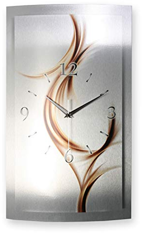 Kreative Feder 3D Designer-Wanduhr in modernem Metallic-Design; leise Wanduhr wahlweise Funk oder Quarz mit glänzendem Motiv in Zwei Größen (Abstrakte Linien, 80x40cm; leises Quarzuhrwerk)