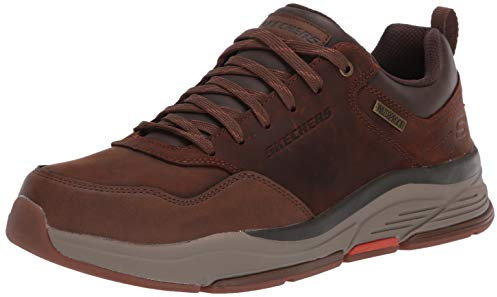 Skechers BENAGO MEN, Scarpa da Camminata Uomo, Pelle Impermeabile Marrone Scuro, 44 EU