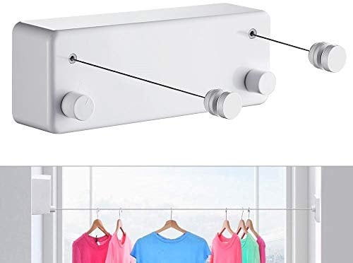JOOM Tendedero retráctil Ajustable 4.2m Ajustable Inoxidable Cuerda Retráctil Pared Montado Pared Retractable Exterior Lnterior Baño Jardín Resistencia Estante de Secado