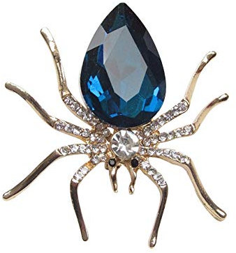 Schmuckbrosche Spinne aus vergoldetem Stahl und blauem Kristall., Metall