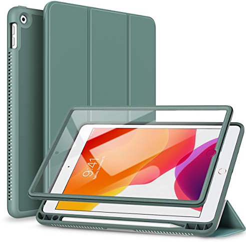 SURITCH Leichte Schutzhülle für iPad 9./8./7. Generation/iPad 10,2 Zoll, integrierter Displayschutz, Stifthalter, Auto Sleep/Wake-Funktion, faltbar, Grün