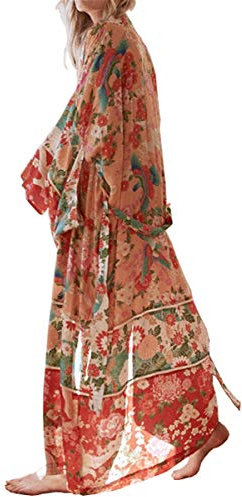 LikeJump Women's Chiffon Boho Kimono Plus Size Beach Dress Long Summer Bikini Cover Up