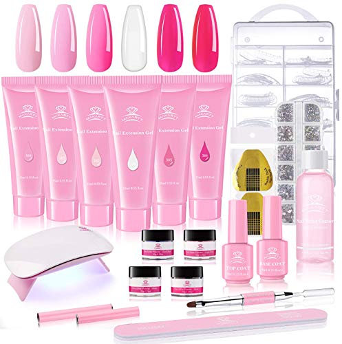 Makartt Poly-Nagelgel-Kit Rosa Gel-Nagel-Kit Nagelverlängerungsset Hartes Gel für Nägel mit Mini-Nagellampe und Slip Solution Beauty-Geschenksets