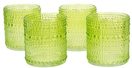 Creativery Lot de 4 photophores en verre 7 x 8 cm - Couleur au choix : vert mai 550/vert tilleul/vert clair