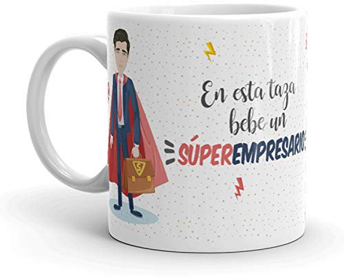Kembilove Tazas de Café de Empresario Superhéroe – En Esta Taza Bebe un Súper Empresario – Tazas de Desayuno para la Oficina – Taza de Café y Té para Trabajadores – Tazas de 350 ml