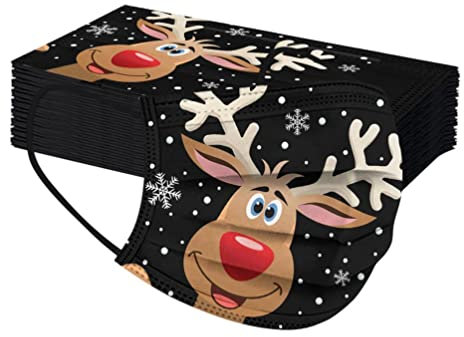 AmyGline 50 Stück Weihnachten-Mundschutz mit Motiv,Einweg_3Lagig_Staubdicht Atmungsaktiv Weihnachtsmuster Gesichtsschutz Halstuch