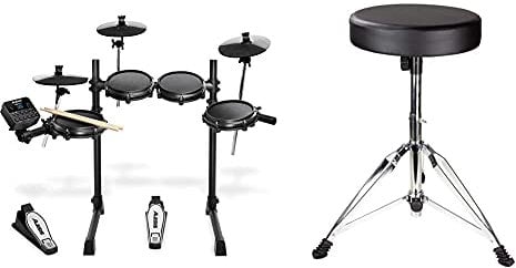 Alesis Turbo Mesh Kit- E Schlagzeug Elektronisch/7-teiliges E Drum Set mit Mesh-Heads, über 100 Sounds und 30 Play-Along-Tracks & RockJam verstellbare Trommel Stuhltrommel Stuhl mit gepolstertem Sitz