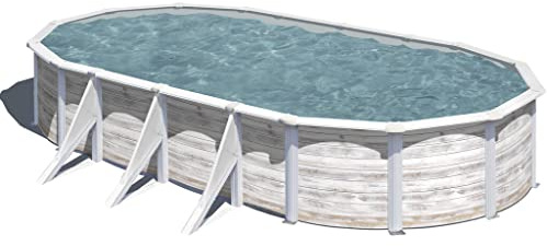 Piscina de Acero Elevada,Ovalada con Aspecto Acero Nórdico. Piscinas Desmontables para Jardín. 730 X 375 x 120 cm - Piscina Gre KIT730N Finlandia.
