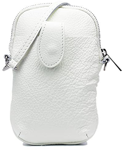 SH Leder Damen Umhängetasche Handytasche Multifunktion Geldbörse Beutel aus Echtleder Verstellbar Schultergurt Handy bis 7 Zoll 20x14cm Rose G345 (Weiss)