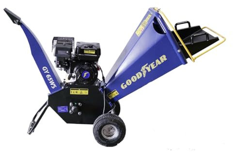 Goodyear - Biotrituradora de Ramas Gasolina 6,5HP (4.100 W) con Arranque Manual, Ya Montada, Lista para Usar, Trituradora para Jardín con Ruedas Neumáticas Grandes, Corte hasta 100 mm