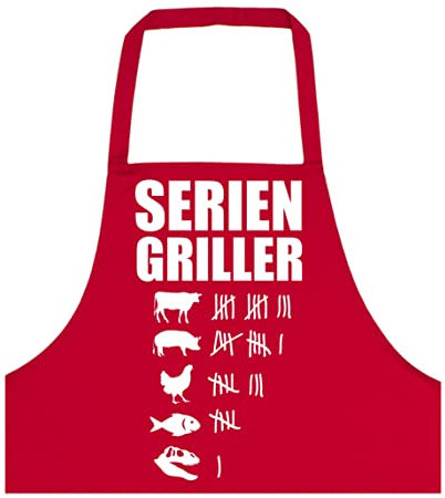 Dressfactor Grillschürze für Männer | Seriengriller | Grill-Schürze mit Spruch lustig BBQ Grillen Uni Farbe Rot