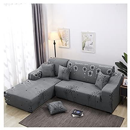AMDXD Sofaüberwürfe 1 Sitzer, Grau Löwenzahn Sofahusse Geeignet für 1/2/ 3/4 Sitzsofa und Ecksofa, in Polyester, Anti-Rutsch, Elastischer, Grau Löwenzahn