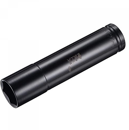sourcing map Llave de vaso de impacto de 27 mm de profundidad, acero CR-V tratado térmicamente, 6 pulgadas de longitud, tamaños métricos de 6 puntos