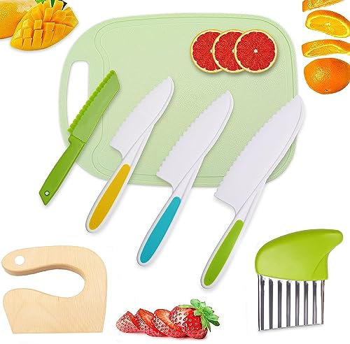 Yiomxhi Couteau De Cuisine Kids en Plastique,Lot de 7 Couteaux de Cuisine pour Enfants Sûr Coloré, Couteau à Pâtisserie pour Enfants, Fruit, Pain, Gâteau, Couteau à Laitue