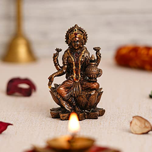 Webelkart Laxmi Ji Idol Statue aus Bronze für Zuhause und Büro Dekor (7,6 cm, Bronze)