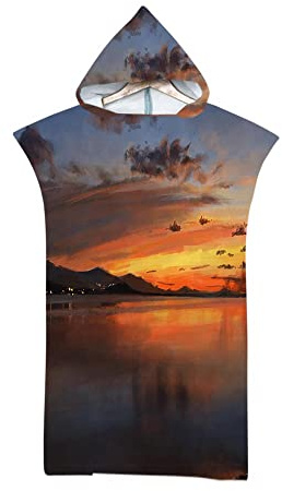 FANSU Surf Poncho de Bain Poncho de Plage, Unisexe Microfibre sans Manches Peignoir de Piscine Serviette pour Adulte Femmes et Hommes Serviette à Changement (mer Coucher de Soleil,75x110cm)