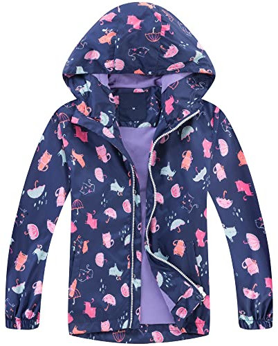 Ragazze Giacca Impermeabile con Cappuccio, Bambini Giacca a Vento Impermeabile con Cappuccio Cappotto Foderato in Pile Bambini Capispalla, 3-4 Anni