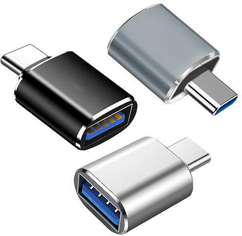 Adaptateur USB C vers USB 3.0 (Lot de 3), Adaptateur USB C vers USB OTG, Compatible avec MacBook Pro, Samsung Galaxy, Téléphones Type-C, Tablettes (Noir/Argent/Gris)
