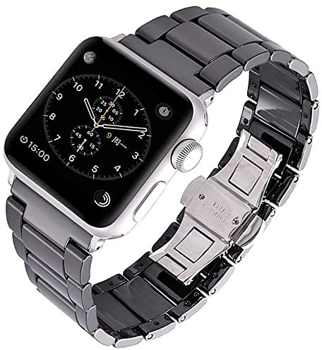 MaKTech Cinturino Iwatch in Ceramica,Cinturino a Maglie Concave-Convesse,per Apple Watch Serie 11/10/9/8/7,Ultra 3/2/1,SE 3/2/1 [2025] (46mm/45mm/44/49mm,Nero)