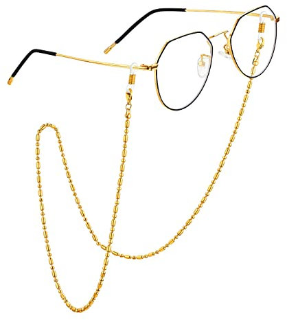 FOCALOOK Brillenkette mit Langen und Kurzen Perlen für Männer Frauen Brillenkettchen mit Vergoldet Edelstahl Schlichte Brillen Kette Schicke Schmuckstücke für Sonnenbrille Lesebrille