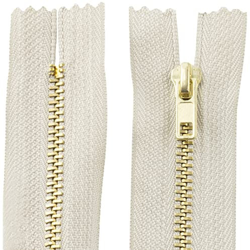 Aerzetix - C61216 - Set di 2 Cerniere Non separabili 12cm in Metallo - Cerniera Lampo - Colore Beige Chiaro - Cucito pelletteria Borse Gonna Abito Vestiti Pantaloni merceria