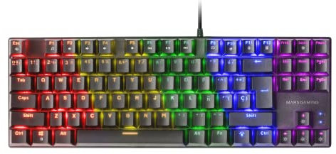 Mars Gaming MK80, Teclado Gaming Mecánico TKL Compacto con Switch Azul, Iluminación Rainbow RGB, Teclas Doble Inyección, Modo Juego y Anti-Ghosting, Multiplataforma, Idioma Español, Negro
