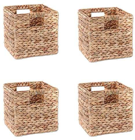 Trademark Innovations Lot de 4 paniers de rangement pliables en jacinthe avec cadre en fil de fer